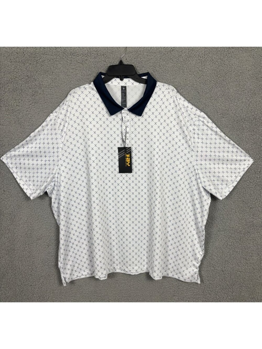 TBY Mens White & Navy Polo Shirt Geometric Print Short Sleeves Size 4XL NWT's.